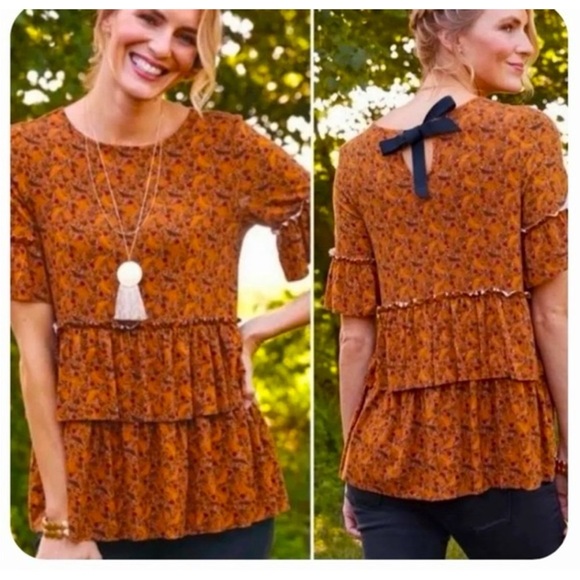 Matilda Jane Tops - Matilda Jane Give Tanks Ruffle Tiered Floral Top Size s Orange